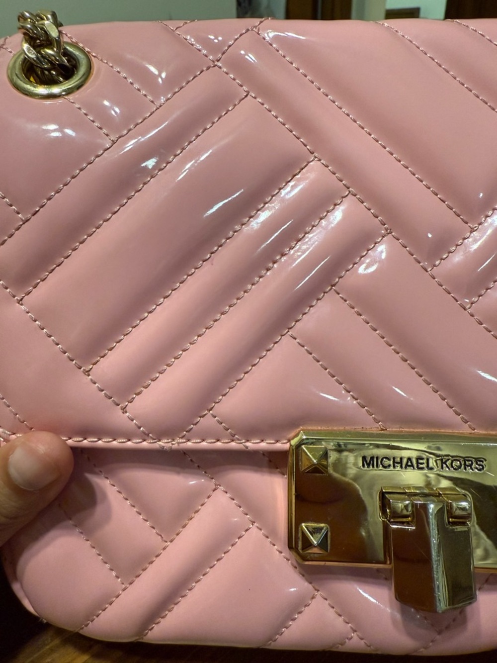 Michael Kors Peyton Quilted Patent Shoulder Bag with Gold Hardware - Picture 8 of 10